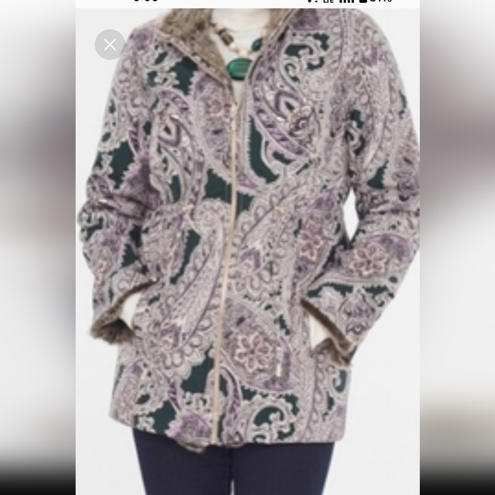 Chico's Paisley And Fur Reversible Jacket